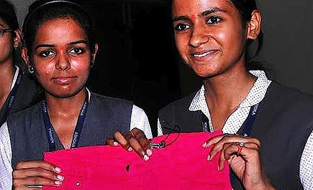 Diksha Pathak and Anjali Srivastava holding the anti rape jeans designed by them (Photo: Twitter) Diksha Pathak and Anjali Srivastava holding the anti rape jeans designed by them (Photo: Twitter)
